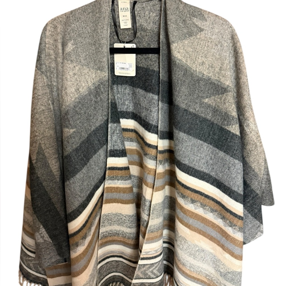 a.n.a Soft Knit Open-Front Shawl in Gray, Cream & Black